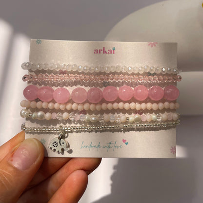 Pastel Pink Parade: 6-Bracelet Stack Delight